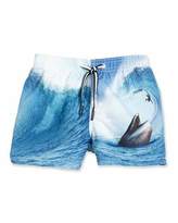 Thumbnail for your product : Molo Niko Surfer-Meets-Whale Swim Trunks, Blue Pattern, Size 18 Months-14
