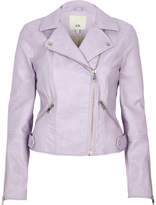 Thumbnail for your product : River Island Womens Light purple faux leather biker jacket