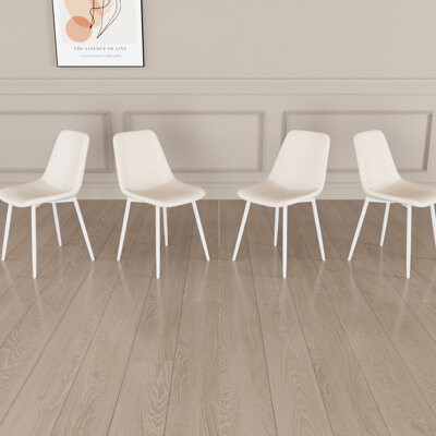 George Oliver Beige Linen Dining Chair (4) Metal Frame Provides A Relaxing Atmosphere Chairs Of 4 Construction Long-lasting Seating Option