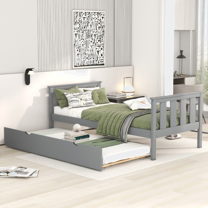 Twin Bed Frame Wood Twin Platform Bed with Pull Out Trundle ShopStyle