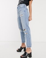 Thumbnail for your product : Topshop mom jeans with super rips in bleach