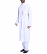 Thumbnail for your product : Cicano Men Muslim Robe Long Sleeve Loose Top + Bottom Set Arab Middle East Dress Clothes Islamic Robe Suit White M