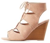 Thumbnail for your product : Charlotte Russe Lace-Up Slingback Wedge Sandals