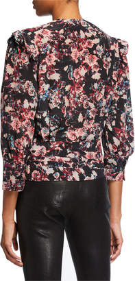 IRO Vulca Plunging Floral-Print Cropped Top
