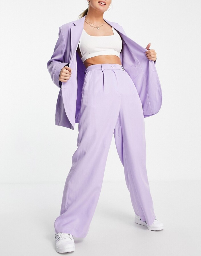 Monki suit wide leg trouser co-ord in lilac - ShopStyle
