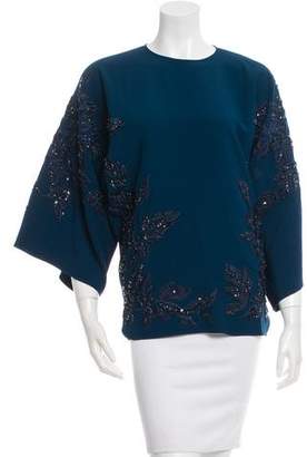 Elie Saab Sequin-Embellished Embroidered Top w/ Tags