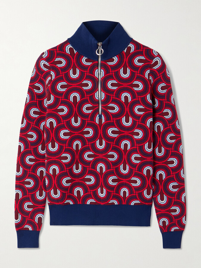 Fusalp Jacquard-knit Half-zip Sweater - Red