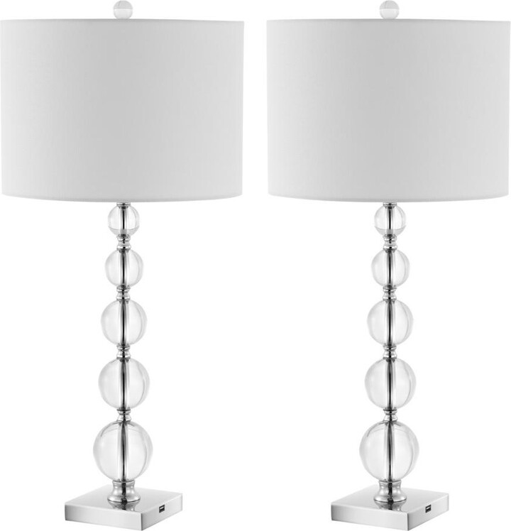 Safavieh Liam Table Lamp Set Of 2 W/ Usb Port - Clear/chrome