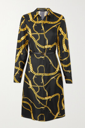 Versace Belted Printed Silk-twill Shirt Dress - Black - ShopStyle
