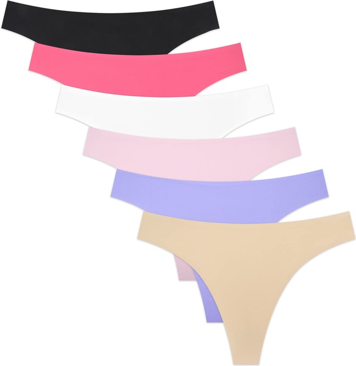 Yrendenge 6 Pack Ice Silk Seamless Thongs for Women Multicolor