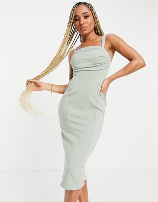 ASOS DESIGN corset pencil midi dress with ruched bust in sage - ShopStyle