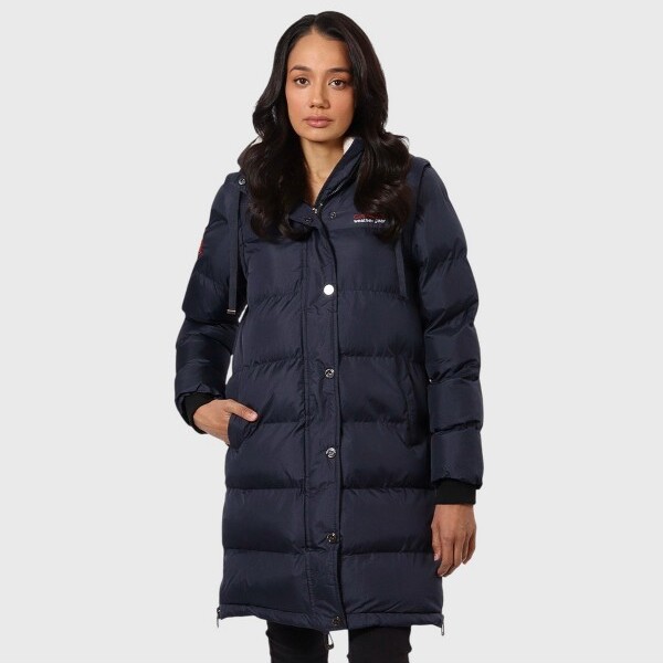Canada Weather Gear CanadaWeatherGearWomen’s2in1LongHeavyweightPufferCoat&Vest–Water-ResistantWinterJacketwithHood&FullInsulation-Navy-Small