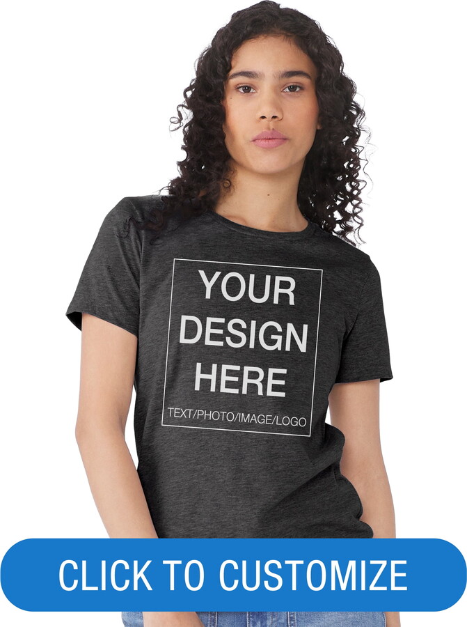 BELLA+CANVAS Women's Crew Neck Personalized T-Shirt, Create your own Designs, Dark Grey Heather, Small