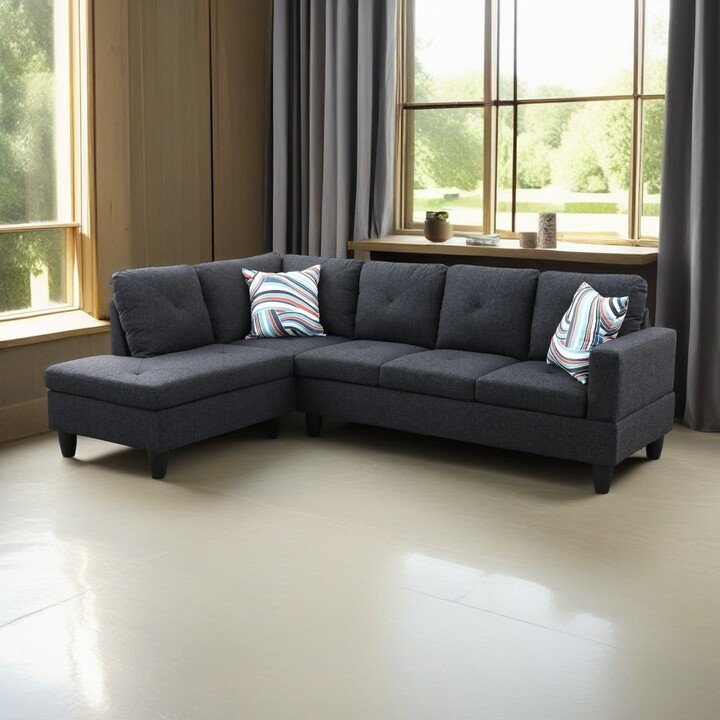 Hommoo Modern Flannelette L Shaped Couches and Sofas Model, 4 Seat Sectional Sofa Living Room Furniture Sets for Home, Black Grey(No Ottomans)