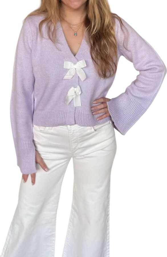 Design History Jasmine V Neck Bow Tie Sweater In Lilac