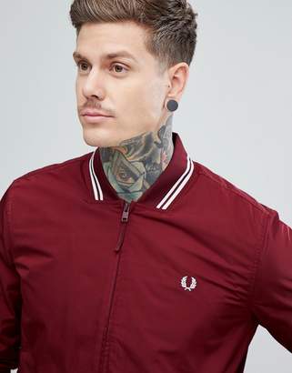 Fred Perry Tipped Bomber Jacket In Burgundy