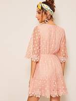 Thumbnail for your product : Shein Plunging Guipure Lace Trim Polka Dot Flippy Dress