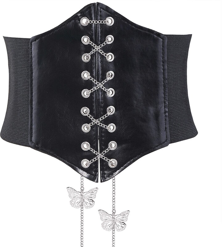 Lamdgbway Laceup Leather Corset Waist Belt Elastic Retro Waist Belt