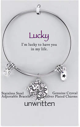 Unwritten Elephant Lucky Disc Bangle Bracelet in Stainless Steel and Silver-Plate