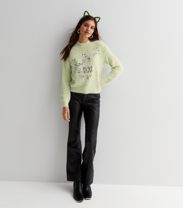 Sunshine Soul Mint Green Fluffy Knit Sequin Snow Way Logo Jumper