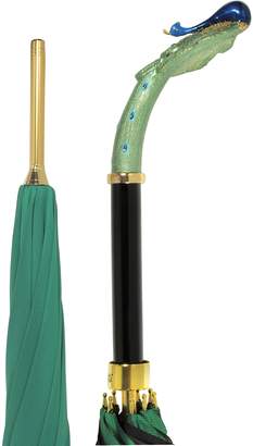 Pasotti Green/Animal Print Women's Umbrella w/Luxury Peacock Handle