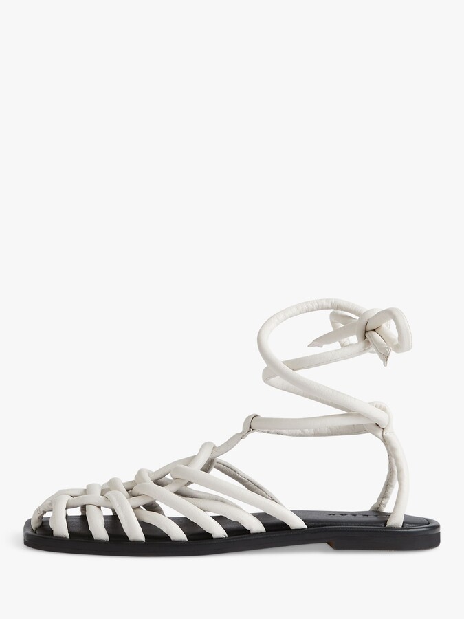 Jigsaw Bilboa Leather Ankle Tie Sandals, White ShopStyle