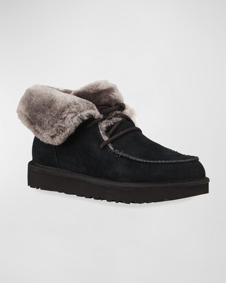 UGG Diara Suede Lace-Up Booties w/ Shearling Cuff