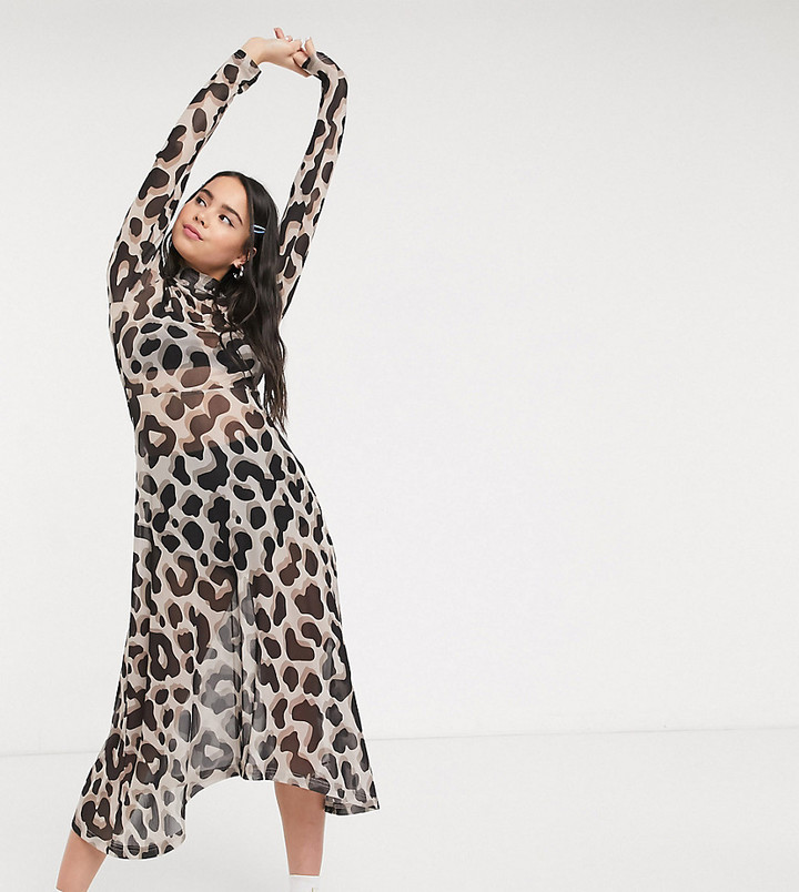 Monki Cecilia high neck midi mesh dress in leopard print - ShopStyle