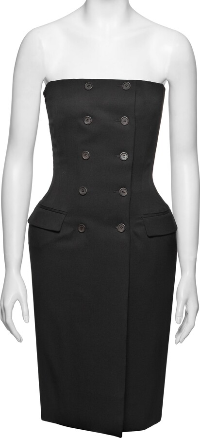 Balenciaga By Nicolas Ghesquière Black Wool Sculpted Bustier Dress, Fw 2001