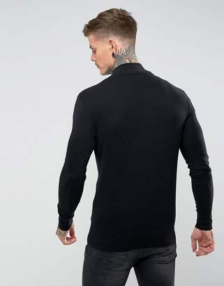 ASOS DESIGN midweight half zip sweater in black