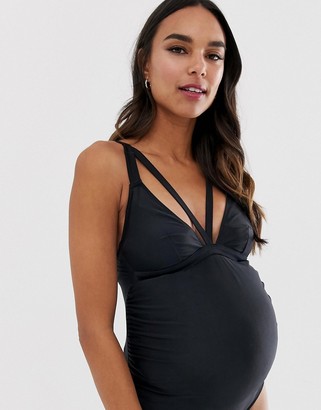 Wolfwhistle Wolf & Whistle Maternity Exclusive strapping swimsuit in black