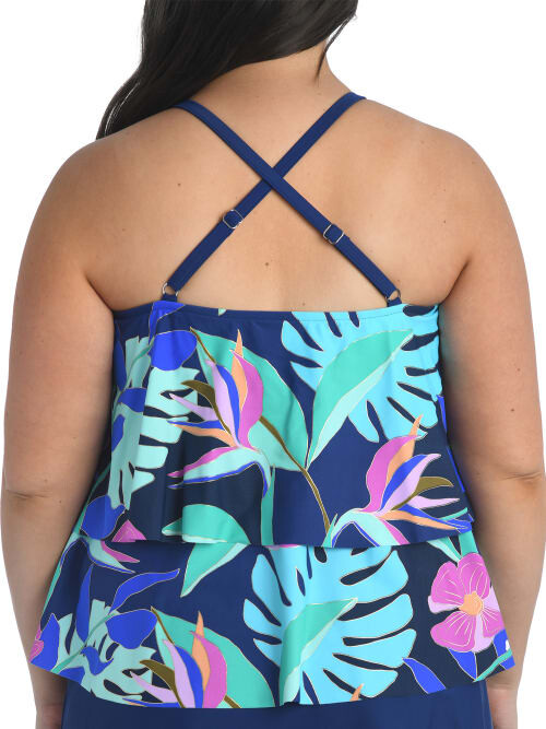 Maxine Of Hollywood Plus Size Jungle Oasis HighNeck Tiered Tankini Top