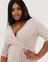 Thumbnail for your product : Outrageous Fortune Plus ruched tie front mini skater dress with fluted hem in pink polka print