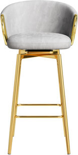 4pcs Velvet Swivel Bar Chairs, 360° Rotation, Comfortable For Bars, Restaurants, Dining Tables, Offices, Grey+gold, Easy To Clean And Assemble Of 4 Mo