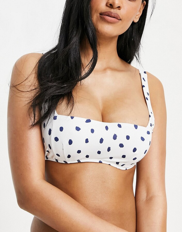 Fuller bust mix and match square neck underwired bikini top in navy polka dot spot Asos Women Sport & Swimwear Swimwear Bikinis Bikini Tops 