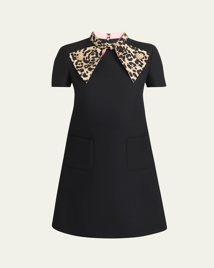 Valentino Garavani Leopard Bow Crepe Couture Mini Dress