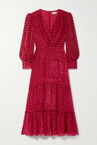 Thumbnail for your product : Rixo Elsie Polka-dot Flocked Chiffon Midi Dress - Burgundy