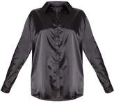 Thumbnail for your product : PrettyLittleThing Plus Black Satin Button Front Shirt