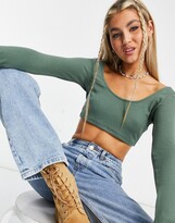 Thumbnail for your product : ASOS DESIGN super crop top with scoop front and back in khaki