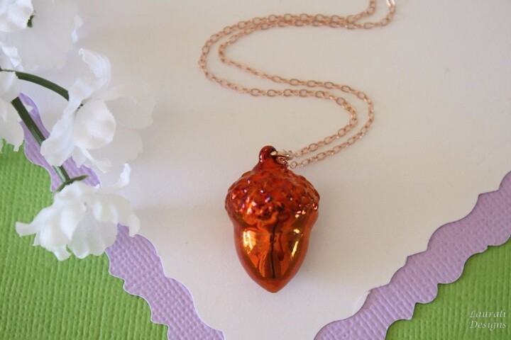 Etsy Copper Acorn Necklace, Rose Gold Filled Chain, Real Acorn, Long Layered Sterling Ac12