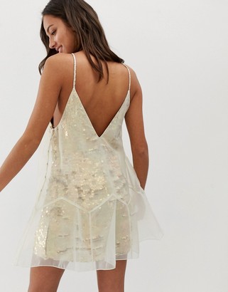 Free People Ghost mini dress with mesh overlay