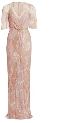 jenny packham lace & crepe sheath gown