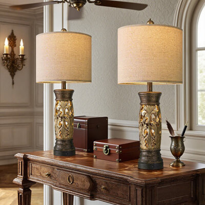 Farmhouse Table Lamps Set Of 2 With Night Light And Usb A+C Charging Ports, Vintage Bedside Lamps For Bedroom Living Room Nursery Entryway