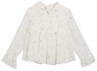 Mayoral Gauze Star-Print Tiered Ruffle Blouse, Size 3-7