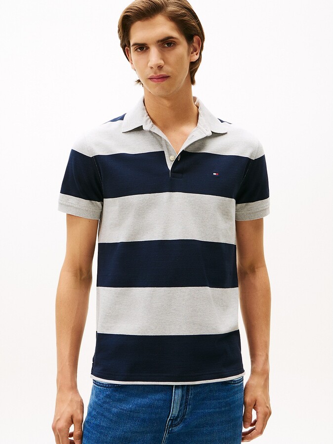 Tommy Hilfiger Men's Slim Fit Rugby-Stripe Polo - Grey - XXXL