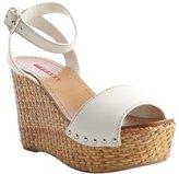 Thumbnail for your product : Prada white leather buckle strap wedge sandals