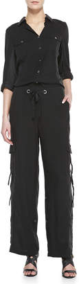 Go Silk Petite Silk Cargo Pants with Grommet Detail