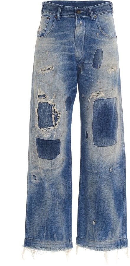 Maison Margiela Distressed Baggy Jeans - ShopStyle