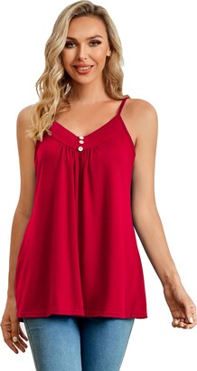 Closhion Big Size Cami Tank Women Sleeveless Summer Casual Camisole Pleated Tank  Tops with Button (S (UK 6-8) - ShopStyle