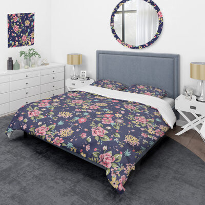 Design Art Pink/Green/Purple Microfiber 3 Piece Duvet Cover Set